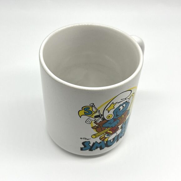 VTG Sporty Smurf Coffee Mug 1981 Wallace Berrie Peyo SEPP Gold Tennis Ceramic - Picture 5 of 11
